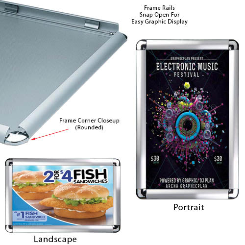 16 x 20 Snap Frame with Rounded Corners can be Wall Mounted in Portrait or Landscape Position