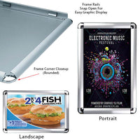 20 x 30 Snap Frame with Rounded Corners can be Wall Mounted in Portrait or Landscape Position