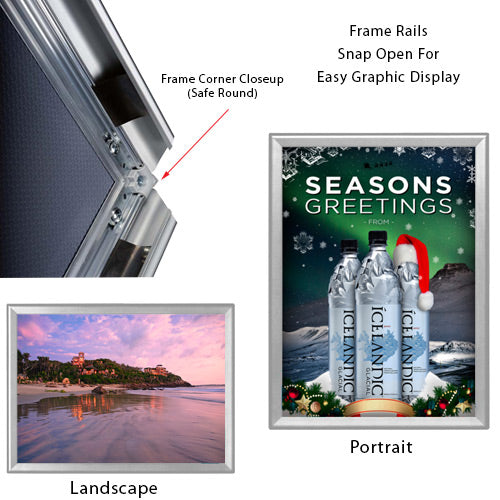 22 x 28 Snap Frame with Safe Round Corners Wall Mounts in Portrait or Landscape Position