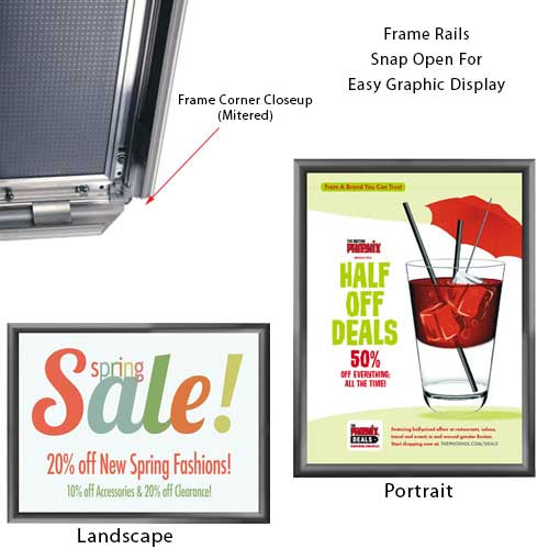 36 x 48 Snap Frame with Mitered Corners Wall Mounts in Portrait or Landscape Position
