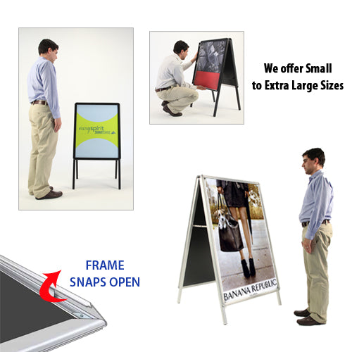 22x34 A-FRAME FLOOR STAND with with RADIUS STYLE SNAP FRAME (not shown to scale)