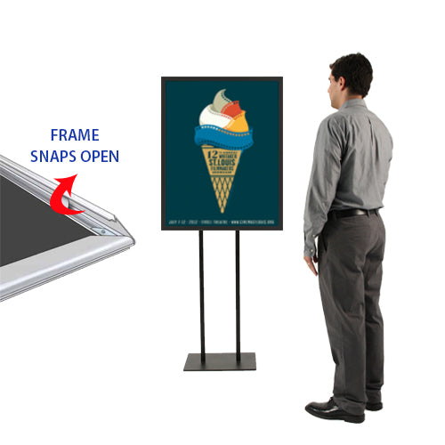 Double Pole Floor Stand 17x23 Sign Holder | Snap Frame 1 1/4" Wide