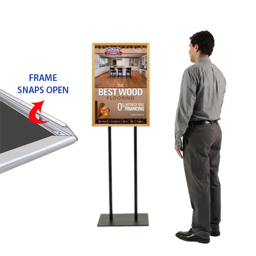Double Pole Floor Stand 24x24 Sign Holder | Wood Snap Frame 1 1/4" Wide