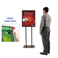 Double Pole Floor Stand 36x36 Sign Holder | Snap Frame (with Radius Corners)