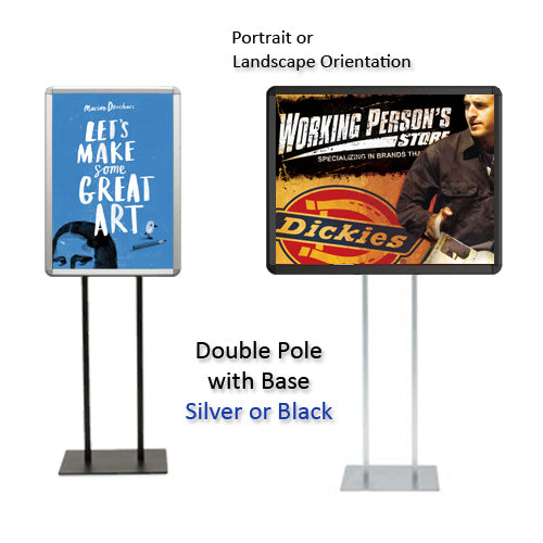 Double Pole Floor Stand 30x36 Sign Holder | Snap Frame (with Radius Corners)