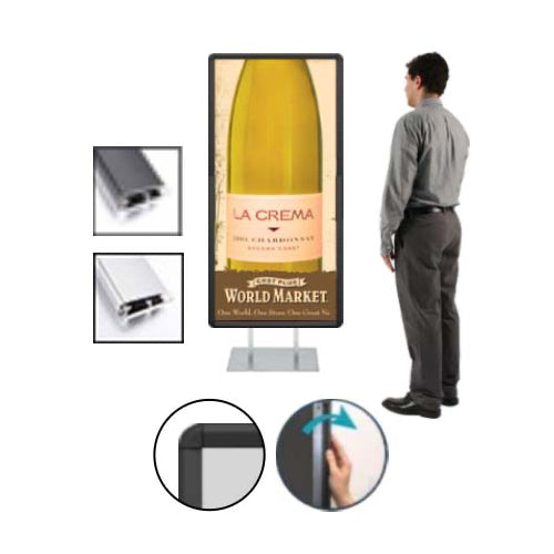 Double Pole Floor Stand 24x60 Sign Holder | Snap Frame (with Radius Corners)