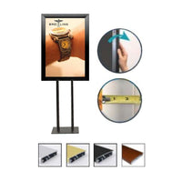 Double Pole, Floor Stand 11x17 Sign Holder | Poster Snap Frame with Bold 2 1/2" Wide Profile - Choose One or Two-Sided Sign Stand