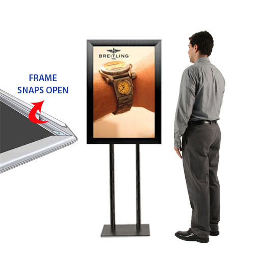 Double Pole Floor Stand 18x18 Sign Holder | Snap Frame 2 1/2" Wide