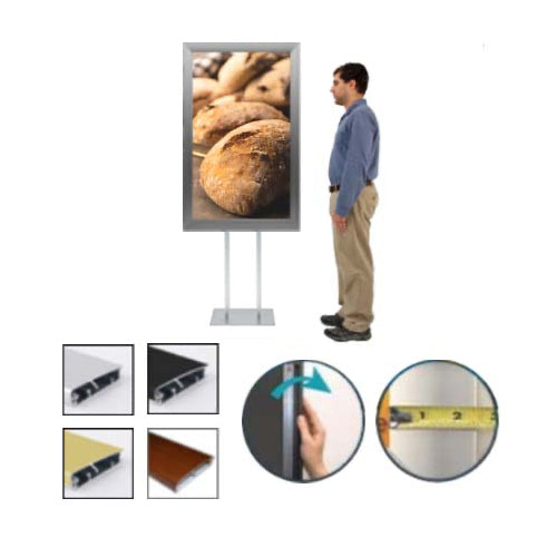 Double Pole, Floor Stand 48x72 Sign Holder | Poster Snap Frame with Bold 2 1/2" Wide Profile - Choose One or Two-Sided Sign Stand