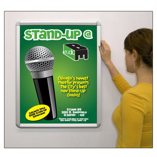 ALL 4 FRAME RAILS SNAP OPEN FOR EASY 14 x 22 POSTER CHANGES (SHOWN in SILVER)